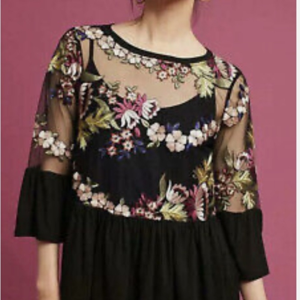 Floral Embroidered Black Lace Top